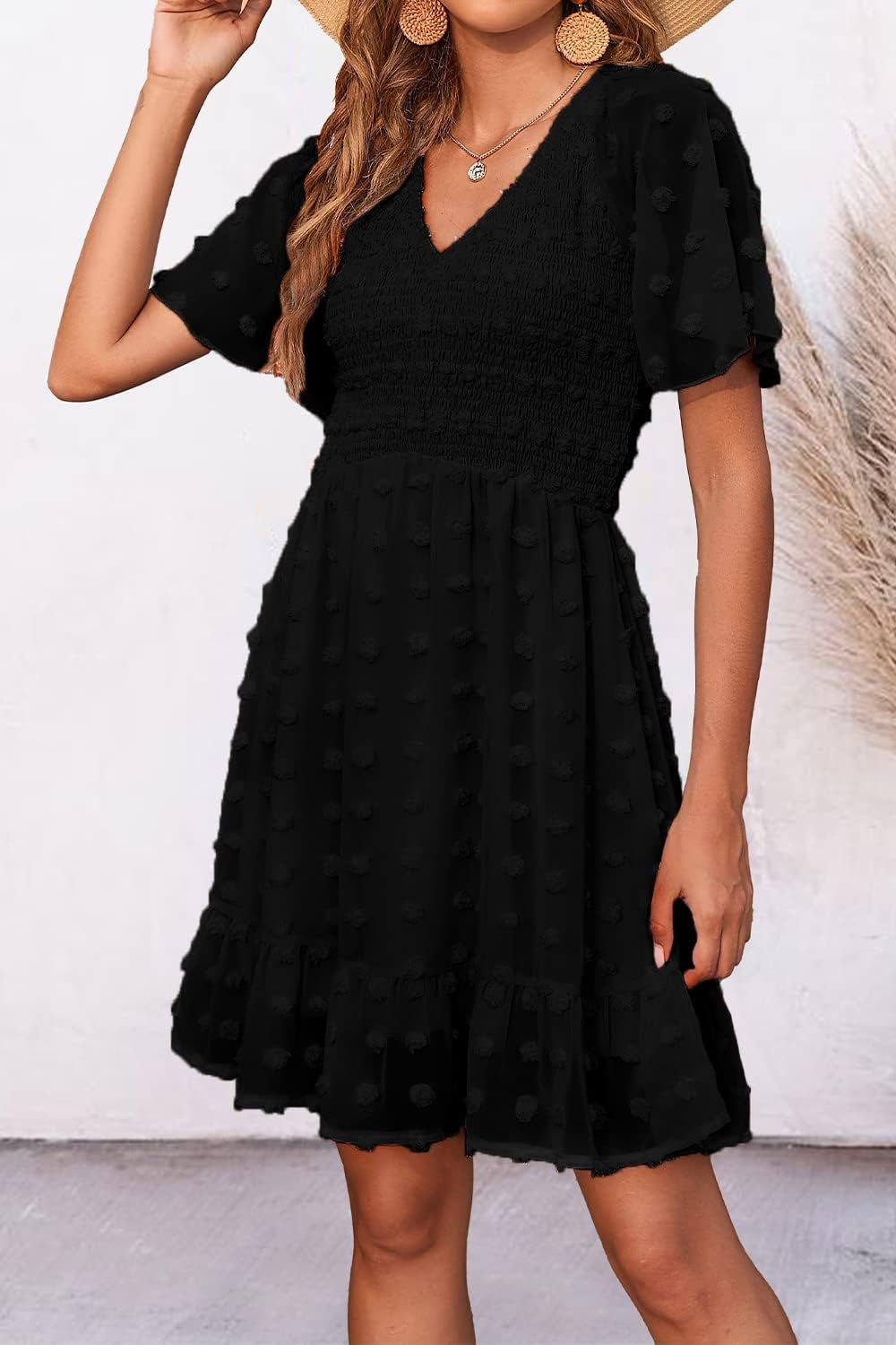 SUZANNE™ - Elegant Smocked Swiss Dot Mini Dress