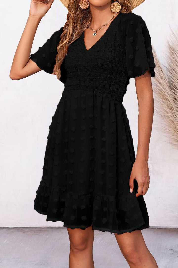 SUZANNE™ - Elegant Smocked Swiss Dot Mini Dress